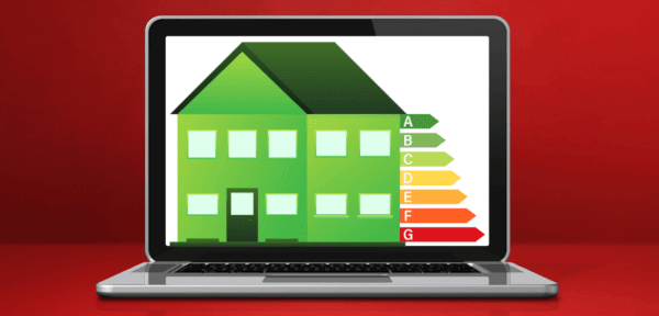 Laptop depicting energy ratings for article entitled: What is a domestic energy assessor and how do I become a DEA