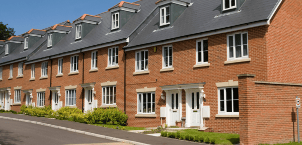 Image shows a row of new build residential properties